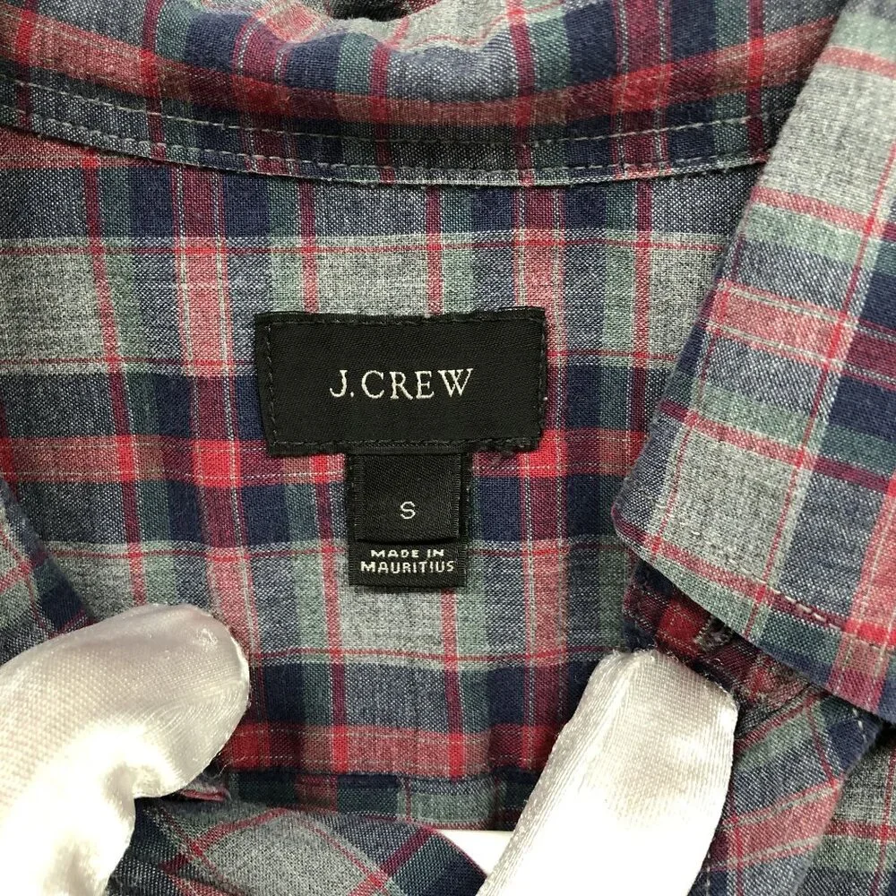 J. Crew‎ Button Down Shirt Mens S Navy Red Plaid Long Sleeve Cotton